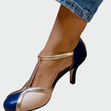 Elegante Retro Sandalen Anna mit Mittelabsatz und T-Riemen