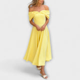 Romy - Maxi-Chic-Kleid mit schulterfreien Trägern und Drapierungen