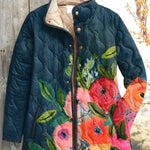 Steppjacke Wilma™ marineblau mit Blütenmuster, Reißverschluss und Knöpfen