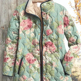 Gesa™ Steppjacke in Salbei mit großen Rosen, Reißverschluss und Steppfutter