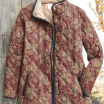 Berit™ Steppjacke Blütenmuster Rostrot, Reißverschluss, Stehkragen