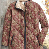Berit™ Steppjacke Blütenmuster Rostrot, Reißverschluss, Stehkragen