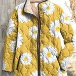Almuth™ Steppjacke gelb mit weißen Margeriten, Reißverschluss, Umlegekragen, wattiert