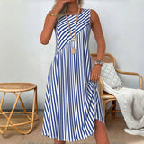 Heidi™ - Ärmelloses gestreiftes Sommerkleid mit Bauchbedeckung