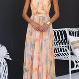 Aurora™ - Elegantes Maxikleid mit Halterneck und Aquarelldruck