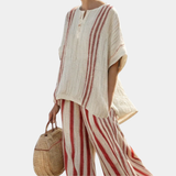 Mirella | Strukturierte rote Bluse mit Streifen und Hose
