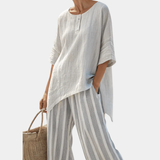 Fiorella | Elegante asymmetrische Bluse und gestreifte Hosen