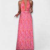 Seraphina - Elegantes Maxikleid mit Halterneck und V-Ausschnitt