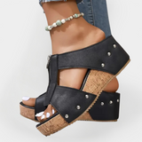 Bequeme Sandalen mit Absatz und Reißverschluss