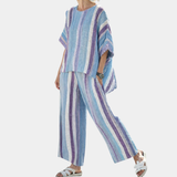 Yasmine | Elegantes pastell-lila Oberteil und gestreifte Hose