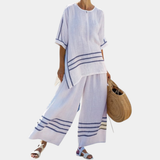Vittorina | Asymmetrisches Oberteil mit eleganten Streifen und auffälligen Hosen