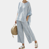 Federica | Elegantes gestreiftes Oberteil in Blau und lässige Hose