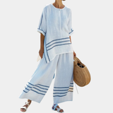 Vittorina | Asymmetrisches Oberteil mit eleganten Streifen und auffälligen Hosen