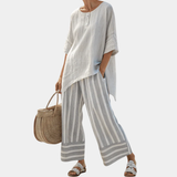 Fiorella | Elegante asymmetrische Bluse und gestreifte Hosen