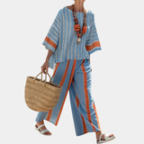 Valeria | Sophisticated terrakotta gestreiftes Oberteil und Hosen