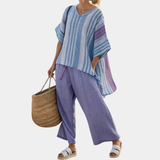 Carlotta | Elegante Haut in Lavendel und Himmelblau mit Hose
