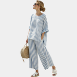 Federica | Elegantes gestreiftes Oberteil in Blau und lässige Hose