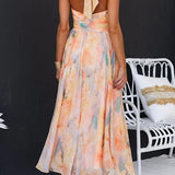 Aurora™ - Elegantes Maxikleid mit Halterneck und Aquarelldruck
