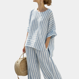 Federica | Elegantes gestreiftes Oberteil in Blau und lässige Hose