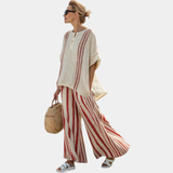 Mirella | Strukturierte rote Bluse mit Streifen und Hose