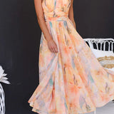 Aurora™ - Elegantes Maxikleid mit Halterneck und Aquarelldruck