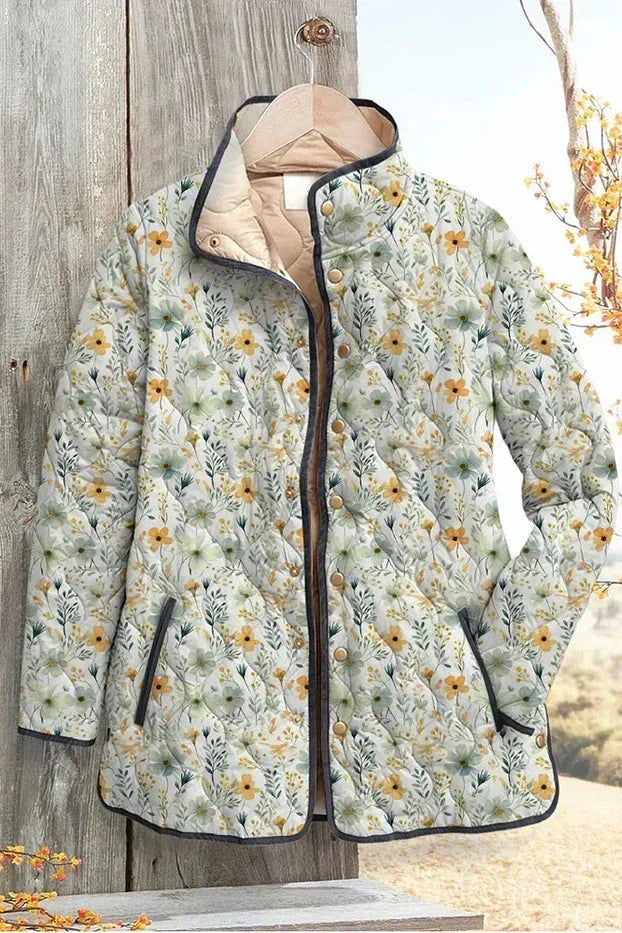 Waltraud™ Steppjacke mit Streublümchen, Stehkragen, Kapuze, Frontreißverschluss
