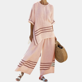 Vittorina | Asymmetrisches Oberteil mit eleganten Streifen und auffälligen Hosen