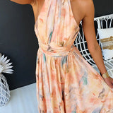 Aurora™ - Elegantes Maxikleid mit Halterneck und Aquarelldruck