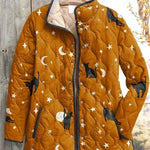 Wibke™ Steppjacke vorne mit Katzen-, Mond- und Sternenprint, Knöpfe und Reißverschluss