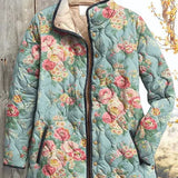 Nadja™ Steppjacke mit Rosenprint, mintfarben, wattiert mit Reißverschluss und Druckknöpfen