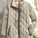 Traudel™ Steppjacke mit Rosenprint, wattiert, Kapuze innen beiger Stoff