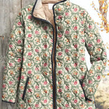 Traudel™ Steppjacke mit Rosenprint, wattiert, Kapuze innen beiger Stoff