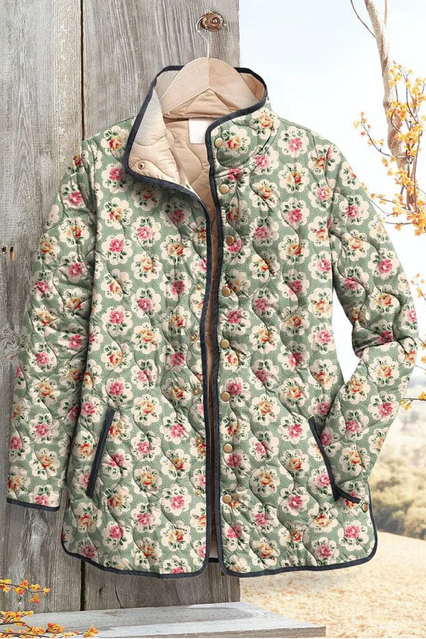 Traudel™ Steppjacke mit Rosenprint, wattiert, Kapuze innen beiger Stoff