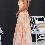 Aurora™ - Elegantes Maxikleid mit Halterneck und Aquarelldruck