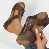 Bequeme Sandalen mit Absatz und Reißverschluss