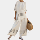 Vittorina | Asymmetrisches Oberteil mit eleganten Streifen und auffälligen Hosen