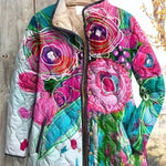 Roswitha™ Steppjacke mit Blütenmuster in Pink und Grün, Reißverschluss vorn