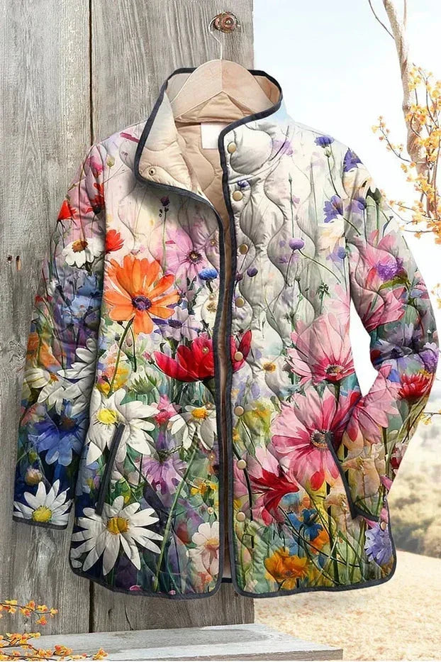 Sybille™ Steppjacke mit Blumenmuster, Kapuze und Reißverschluss, wattiert