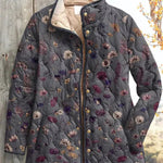 Mechthild™ Steppjacke grau mit großem Blütenmuster, Stehkragen und Knopfleiste
