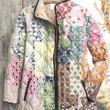 Minna™ Steppjacke im Patchwork-Look, bunt gemustert, Stehkragen, Reißverschluss vorn