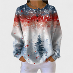 Pullover mit Winterwald-Print, Rundhals mit Knöpfen, lange Ärmel, blau-rot-weiß