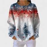 Pullover mit Winterwald-Print, Rundhals mit Knöpfen, lange Ärmel, blau-rot-weiß