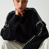 Alma | Oversize Pullover mit Rollkragen und Piqué-Details