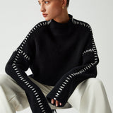 Alma | Oversize Pullover mit Rollkragen und Piqué-Details