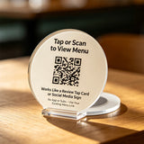 Placa Redonda de Acrílico à Prova d'Água com Código QR e NFC, Suporte de Mesa Durável para Lobby de Hotel, Assentos Externos de Restaurante