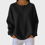 Jana™ Pullover mit Knopfleiste, langarm, schwarzer Rundhalsausschnitt