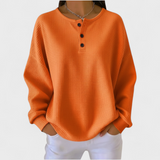 Jana™ Pullover mit Knopfleiste, langarm, orangefarbener Rundhalsausschnitt