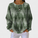 Grüner Pullover mit Tannenwald-Muster und Knopfleiste