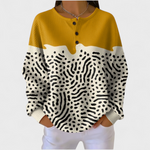 Dietlinde™ Pullover mit Knopfleiste, ockerfarben und Schwarz‑Weiß‑Formen