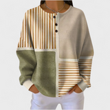Insa™ Pullover mit Farbblock, langen Ärmeln, Knopfleiste und Streifen in Creme, Grün, Braun